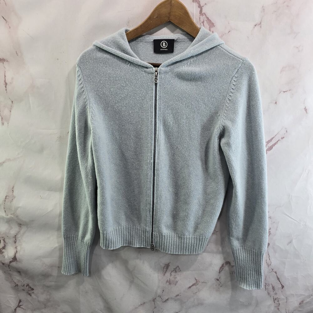 Vintage Hooded Sweater Women Medium Light Blue Wool Cashmere Booner Zip Cardigan